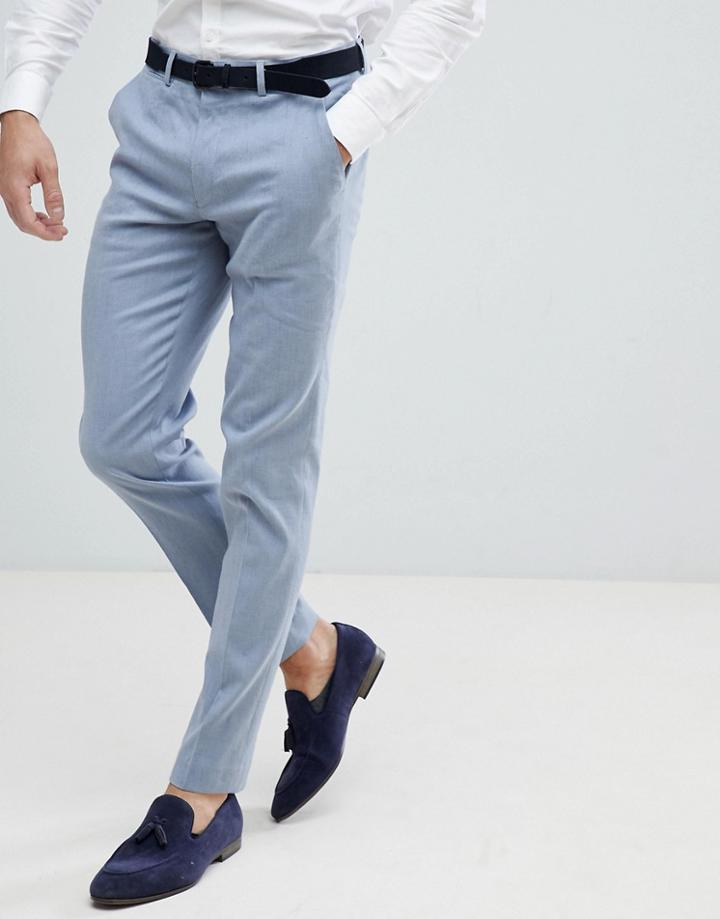 Asos Wedding Skinny Suit Pants In Blue Linen - Blue