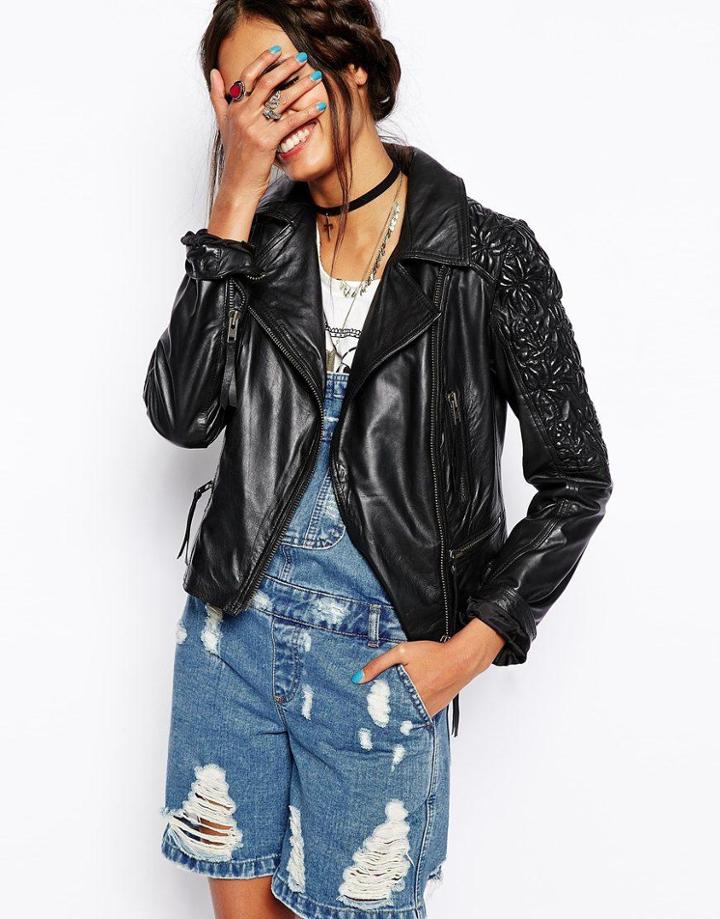Asos Leather Jacket With 3d Emboss
