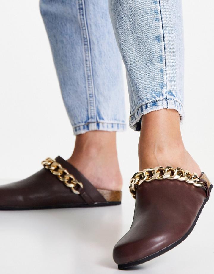 Public Desire Isabel Mule Clogs With Chain Trim In Brown