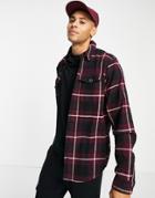 Threadbare Twin Pocket Check Shirt In Burgundy-red