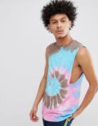 Asos Design Longline Sleeveless T-shirt With Spiral Tie Dye - Multi