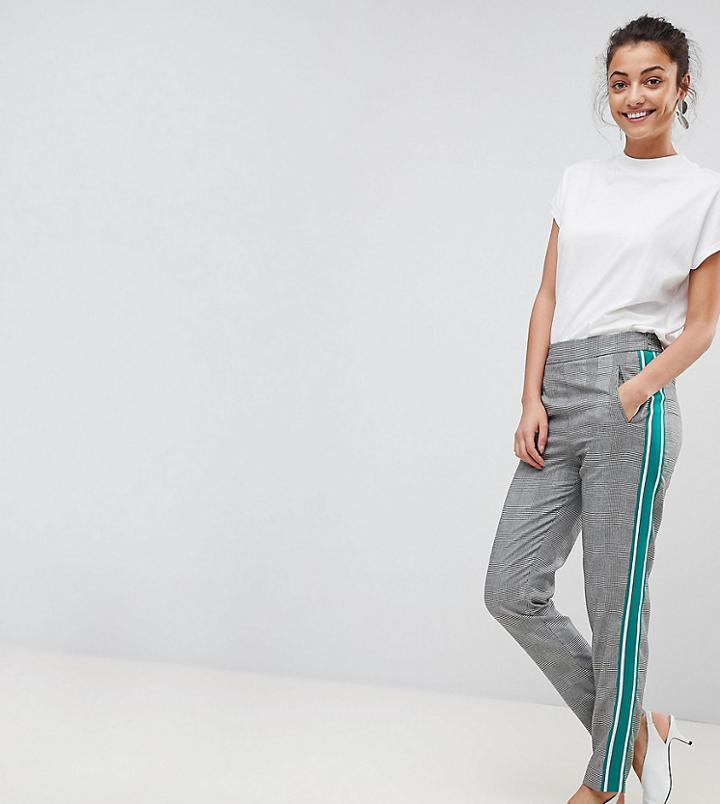 Asos Tall Checked Tapered Pants With Sports Trim-multi