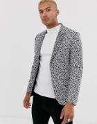 Asos Design Skinny Blazer In White Leopard Print