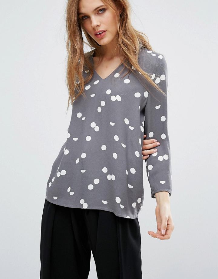 Selected Polka Dot Top - Gray