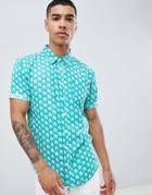 Boohooman Regular Fit Shirt With Chevron Print In Teal - Blue