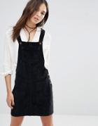 Brave Soul Cord Pinafore Dress - Black