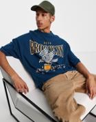 Asos Design Oversized T-shirt In Navy With Collegiate Front Print-blue