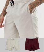 Asos Design Swim Shorts In Mid Length In Burgundy & Stone 2 Pack Multipack Saving - Multi
