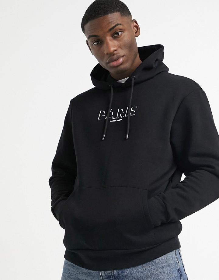 River Island 'new York' Print Hoodie In Black