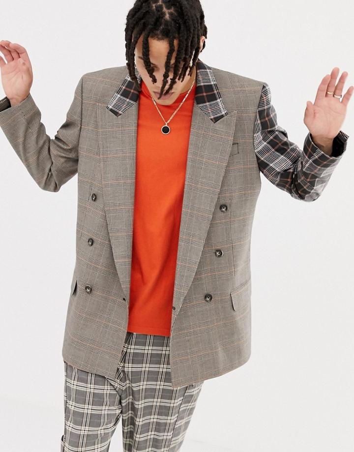 Asos Design Oversized Double Breasted Blazer In Brown Check