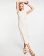 Monki Lorene Organic Cotton Blend Sleeveless Midi Dress In Beige-neutral