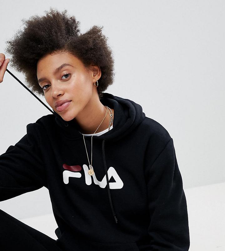 Fila Oversized Boyfriend Hoodie With Front Logo - Black