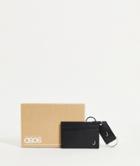 Asos Design Keyring And Card Holder Set In Leather With J Initial-black