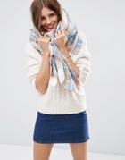 Asos Oversized Square Scarf In Natural Check - White