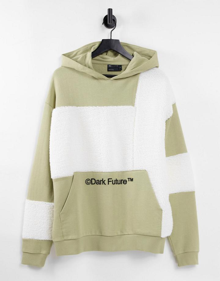 Asos Dark Future Oversized Hoodie In Off White With Cut And Sew Teddy Fleece And Logo