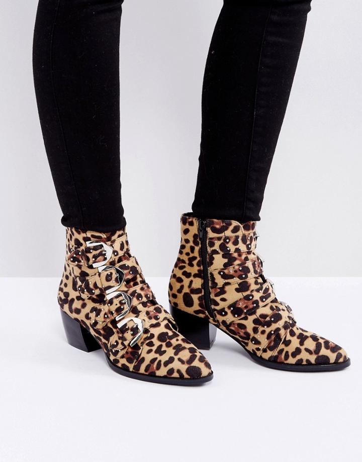 Truffle Collection Stud Buckle Strap Kitten Heel Boot - Brown