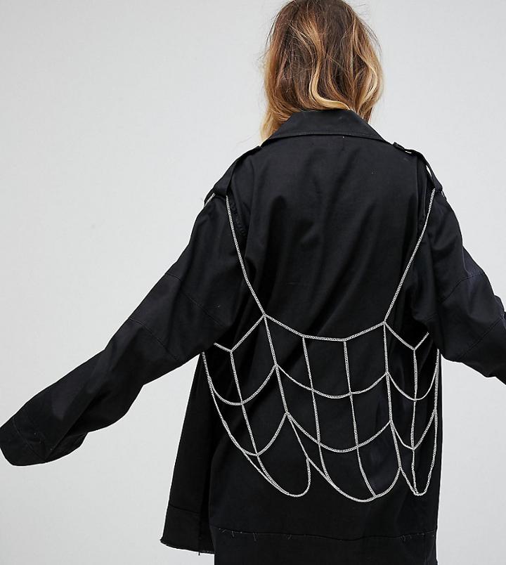 Sacred Hawk Military Jacket With Chain Detail - Black