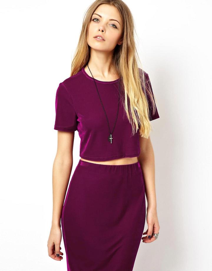 Asos Reclaimed Vintage '90s Velvet Polo Top - Pink