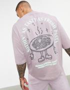 Asos Design Oversized T-shirt In Purple Organic Cotton With Cartoon Pasta Back Print