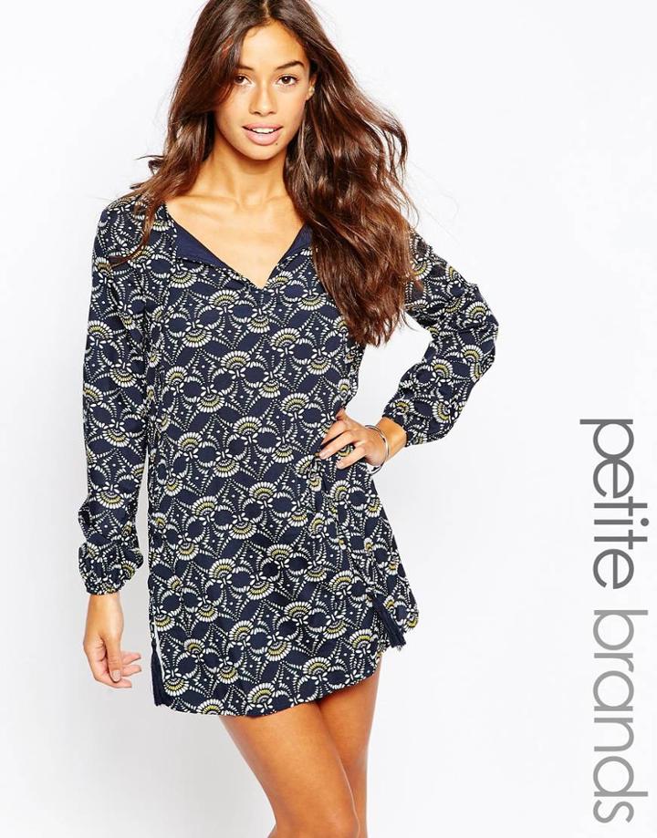 Vero Moda Petite Printed Pussy Bow Dress - Navy Print