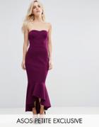 Asos Petite Bandeau Dip Back Peplum Dress - Purple