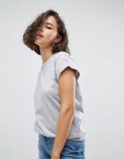 Asos T-shirt In Boyfriend Fit With Roll Sleeve - Gray