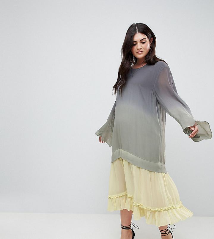 Religion Plus Maxi Dress In Dip Dye - Gray