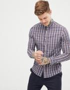 Asos Design Smart Check Shirt With Grandad Collar - Red