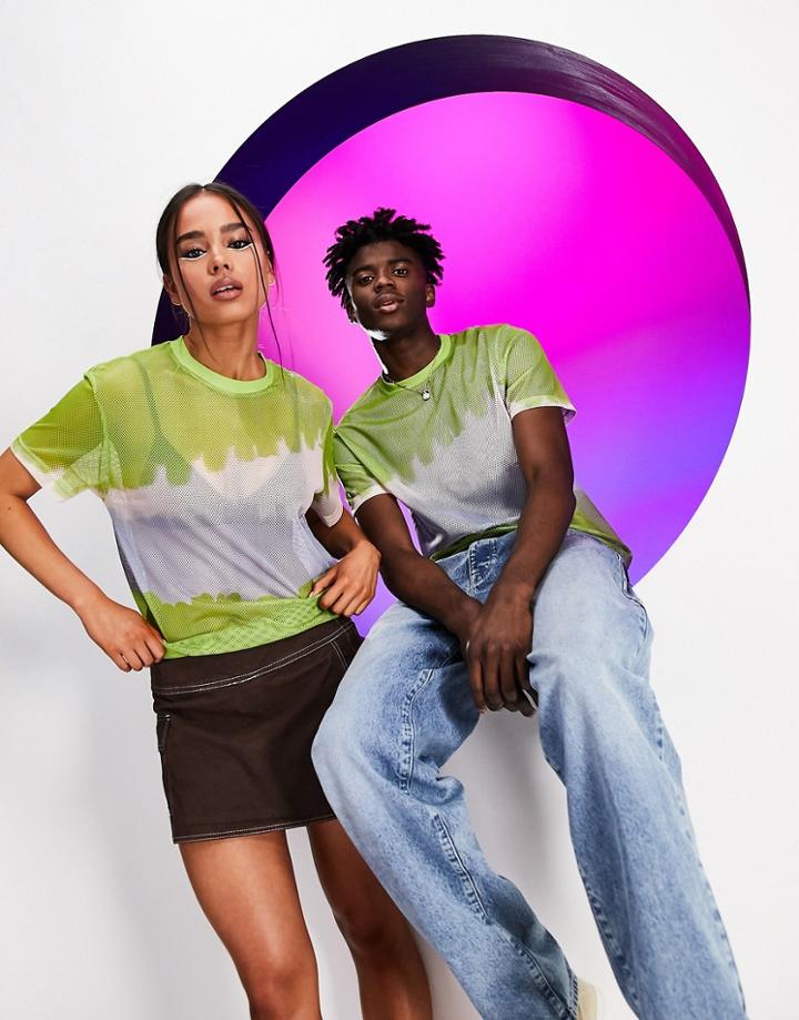 Asos Design Circular Design Unisex T-shirt In Multicolor Printed Mesh-green