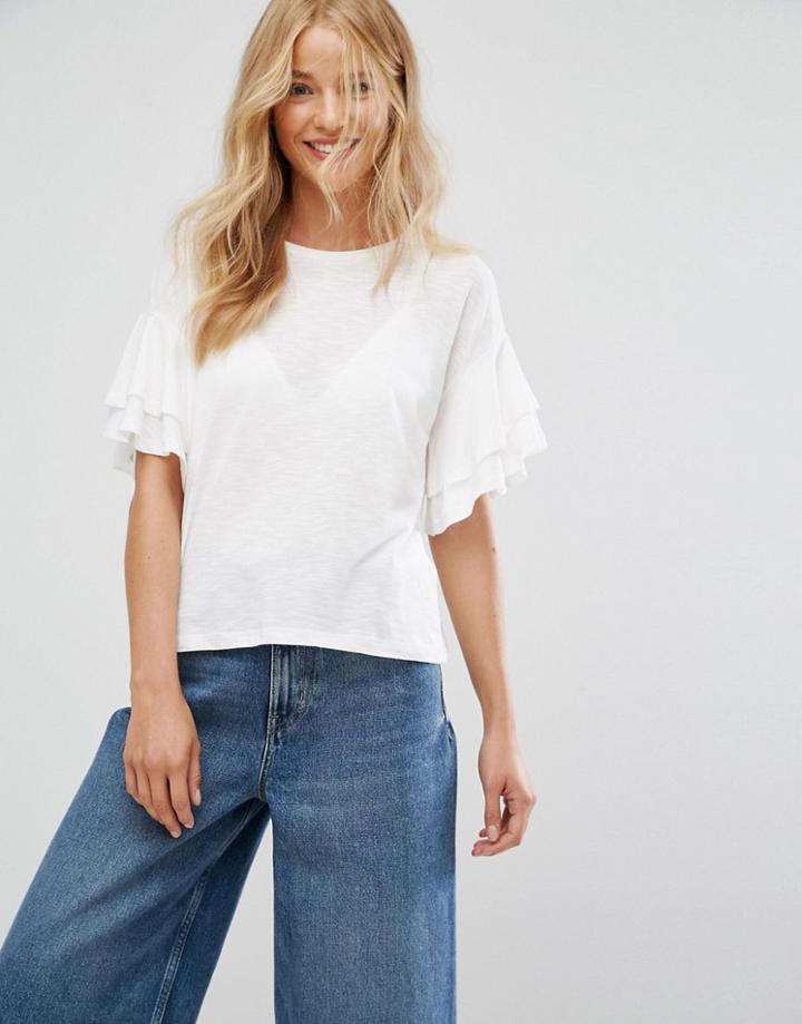 New Look Ruffle Sleeve Tee - White