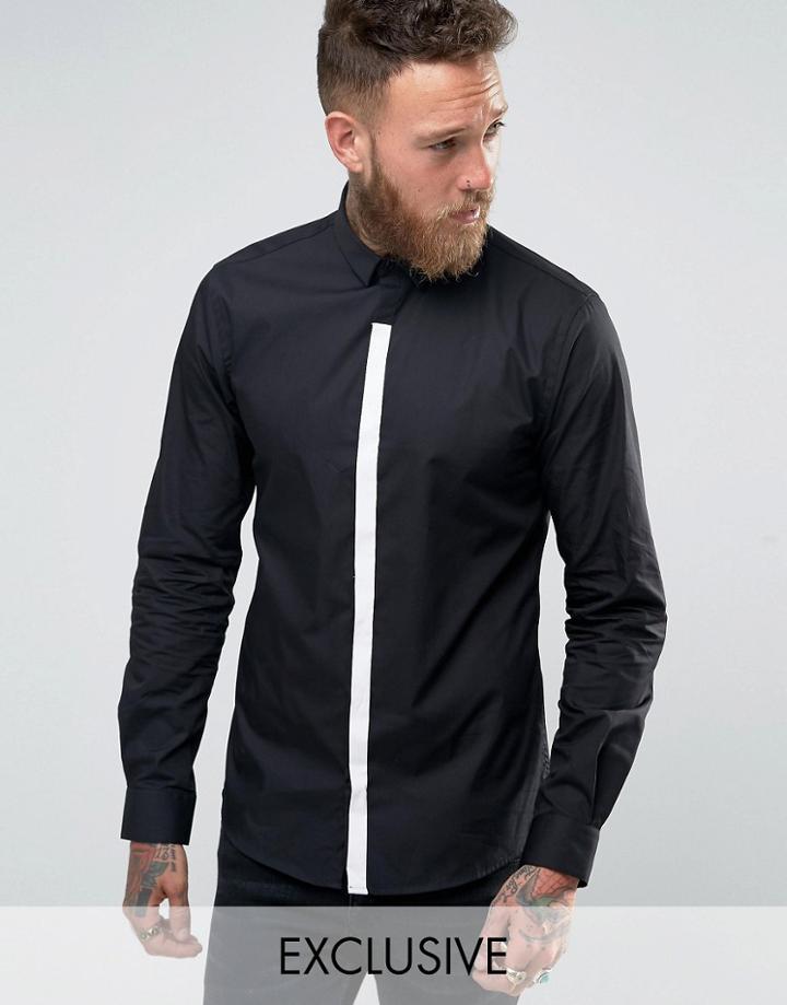 Noose And Monkey Contrast Placket Shirt - Black