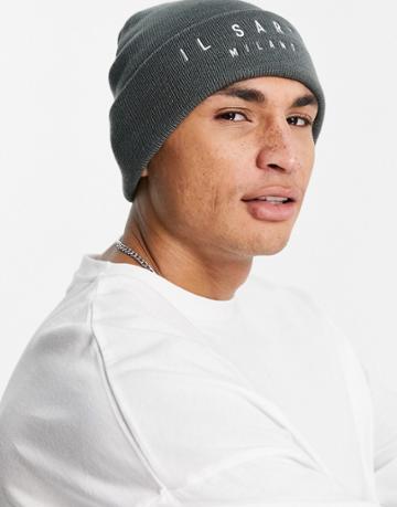 Il Sarto Embroidered Beanie In Gray-grey