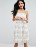 Little Mistress Sequin Bandeau Fit And Flare Dress - Cream