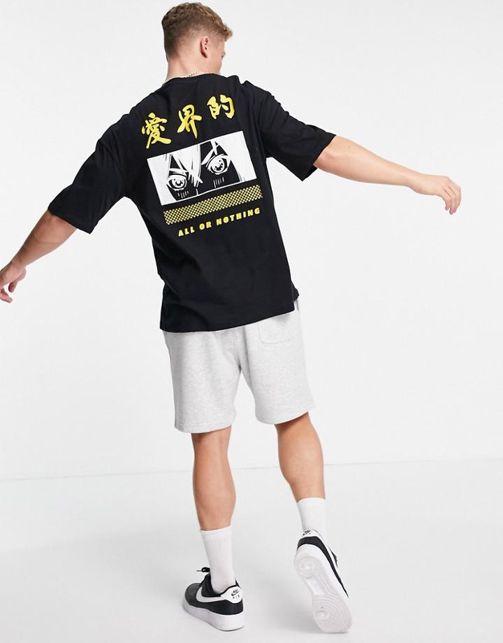 Jack & Jones Originals Oversized T-shirt With Manga Back Print In Black