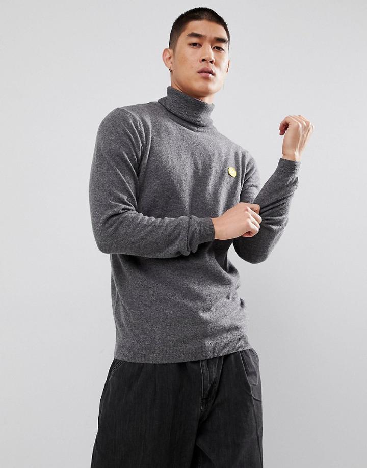 Wood Wood Knitted Roll Neck Sweater With Aa Logo In Gray - Gray