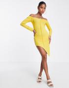 I Saw It First Bardot Exposed Seam Dress In Yellow