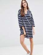 Vila Striped Tunic With Deep V Neck - Navy