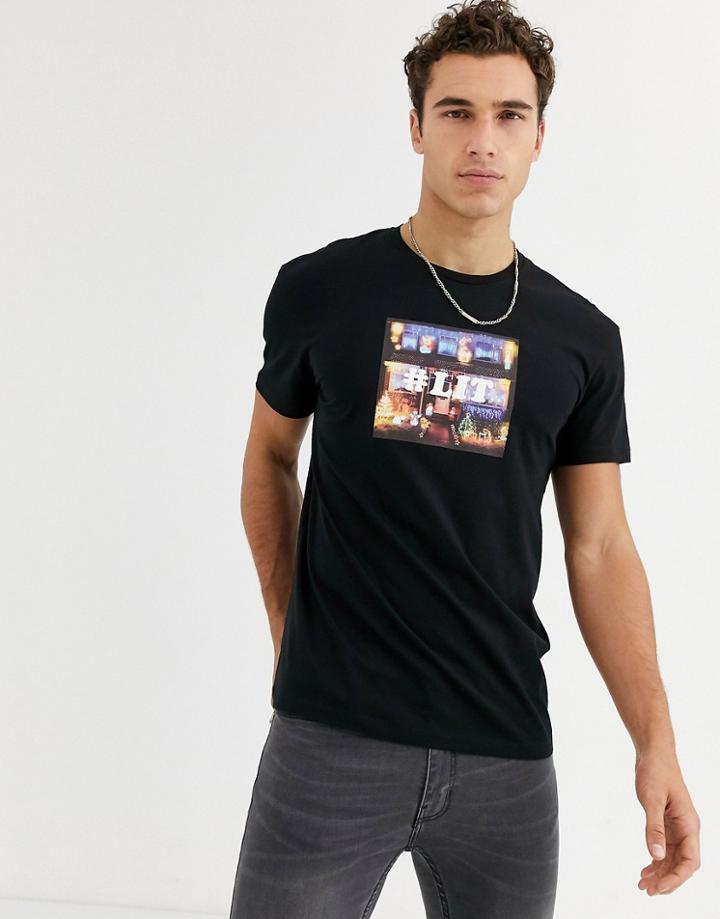 Jack & Jones Originals Oversize Fit Holidays Lit T-shirt In Black