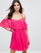 Club L Frill Detail Chiffon Dress With Cross Back - Pink