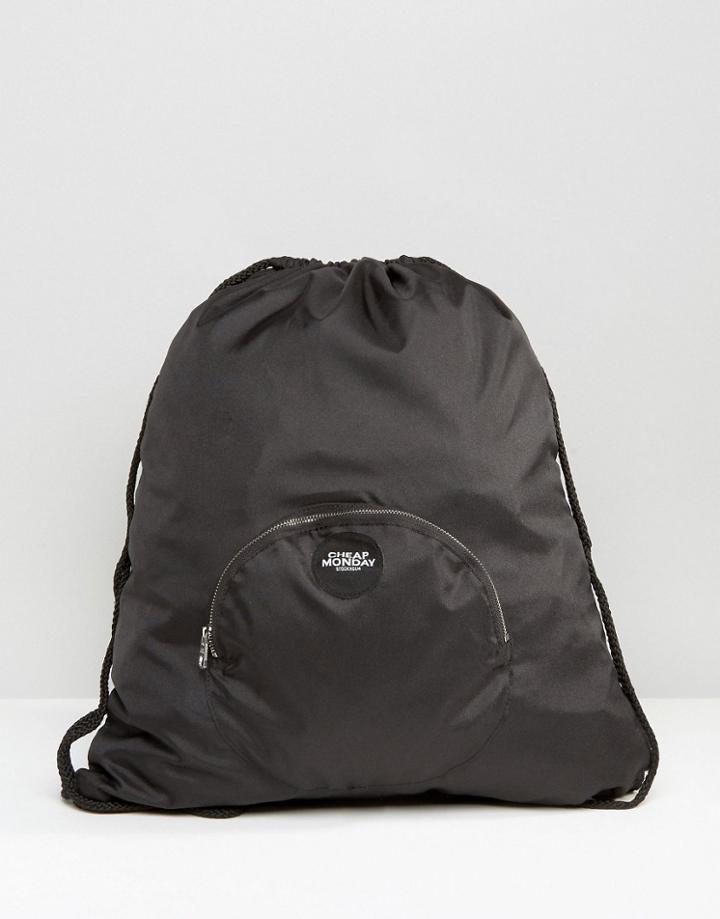Cheap Monday Front Pocket Drawstring Backpack - Black
