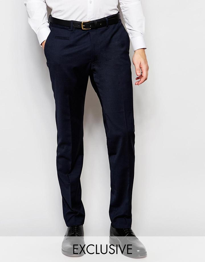 Number Eight Savile Row Exclusive Tonal Mini Check Pants With Stretch In Skinny Fit - Navy