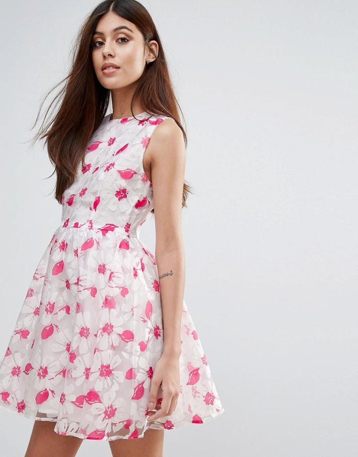 Zibi London Organza Floral Printed Dress - Pink