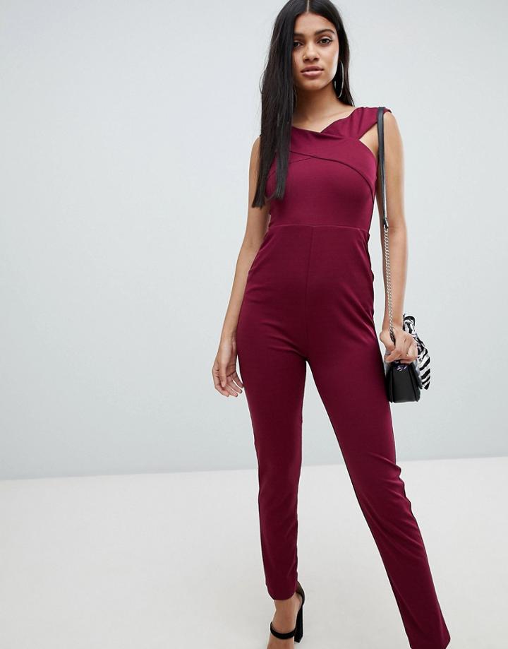 Ax Paris Cross Front Fitted Jumpsuit - Purple