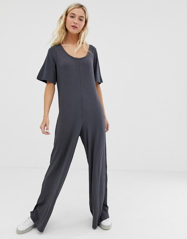 Asos Design T-shirt Jumpsuit In Rib - Gray