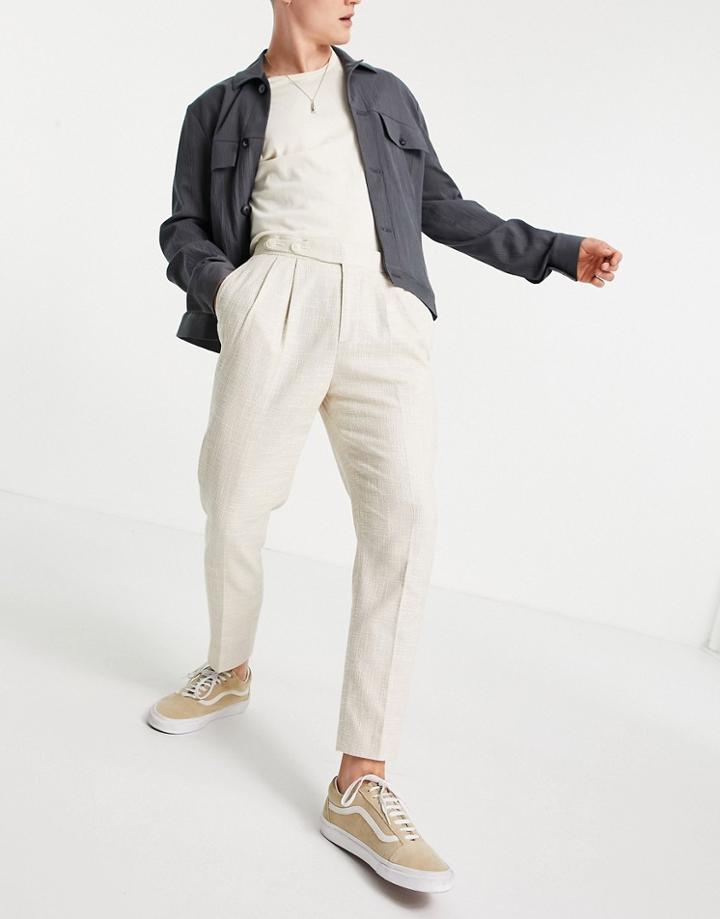 Asos Design Tapered Smart Pants In Stone Cross Hatch-neutral