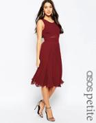 Asos Petite Sheer And Solid Pleated Midi Dress - Red