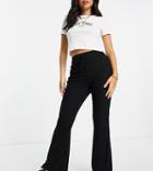 Miss Selfridge Petite Coordinating Brushed Flare Pants In Black