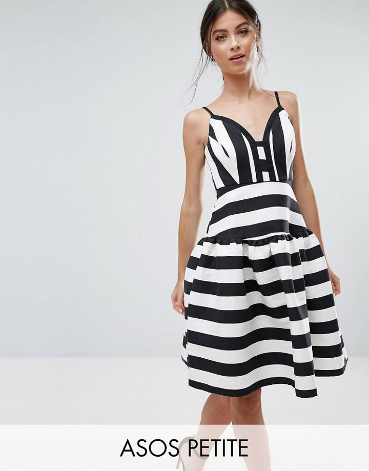 Asos Petite Curved Stripe Trumpet Hem Midi Prom Dress - Multi