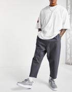 Asos Design Drop Crotch Chino Pants With Elasticized Waist In Charcoal-grey