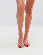 Asos Oversized Fishnet Tights In Red - Red